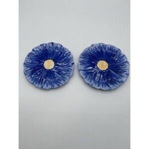 Hand-painted Ceramic Blue Poppy Salad/Dessert Plates Set of 2